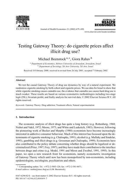 Testing Gateway Theory: do cigarette prices affect illicit drug use?