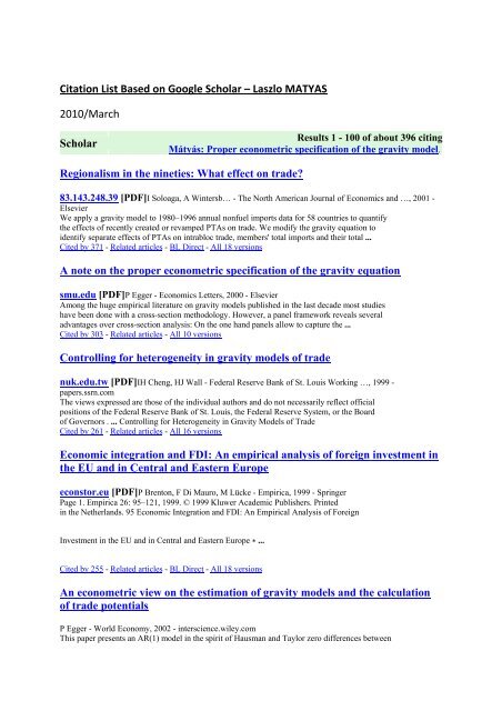 Citation List Based on Google Scholar - Personal pages of the CEU ...