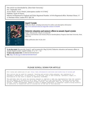 Liquid Crystals Dielectric relaxation and memory effects in nematic ...