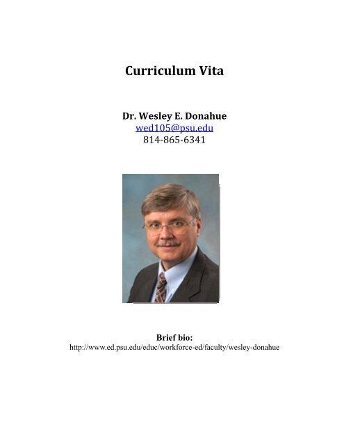 Curriculum Vita Dr. Wesley E. Donahue - Penn State Personal Web ...