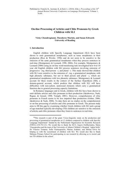 On-line Processing of Articles and Clitic Pronouns by Greek ...