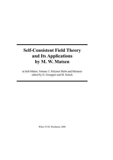 Self-Consistent Field Theory and Its Applications by M. W. Matsen