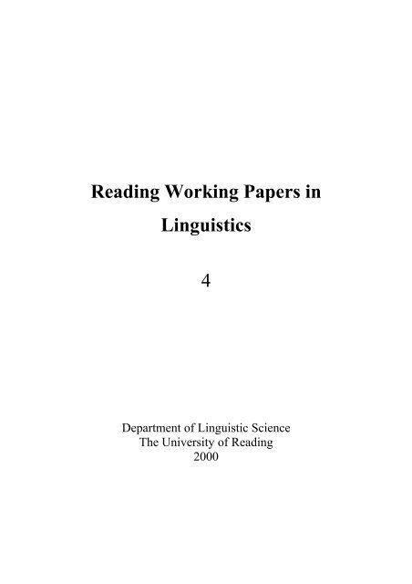 Reading Working Papers in Linguistics 4 (2000) - The University of ...