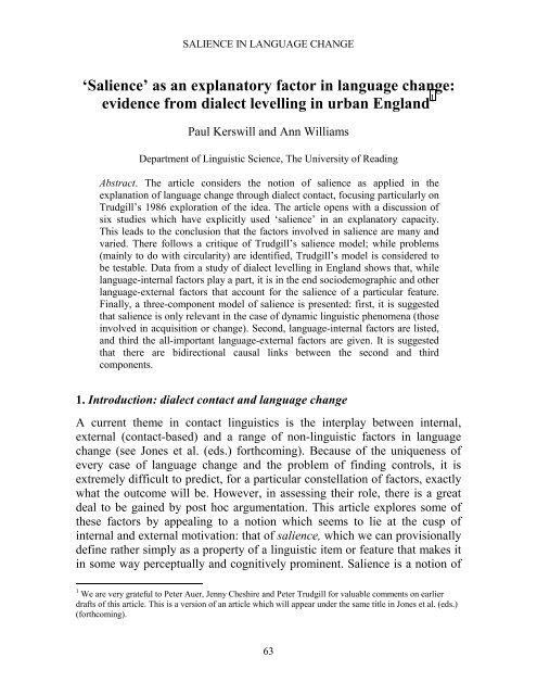 Reading Working Papers in Linguistics 4 (2000) - The University of ...