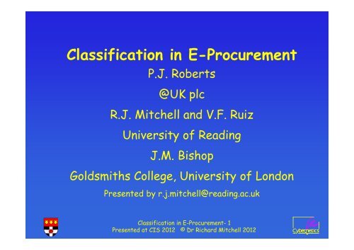 Classification in E-Procurement - University of Reading