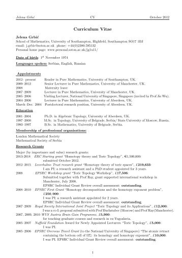 Curriculum Vitae (pdf) - University of Southampton