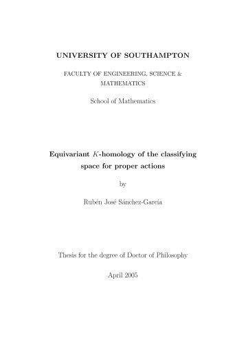 UNIVERSITY OF SOUTHAMPTON School of Mathematics ...
