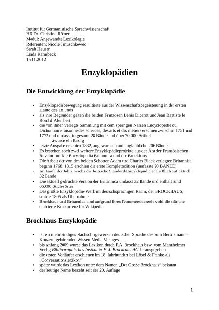 Handout zum Thema Enzyklopädien