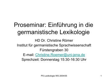 Proseminar: Einführung in die germanistische Lexikologie