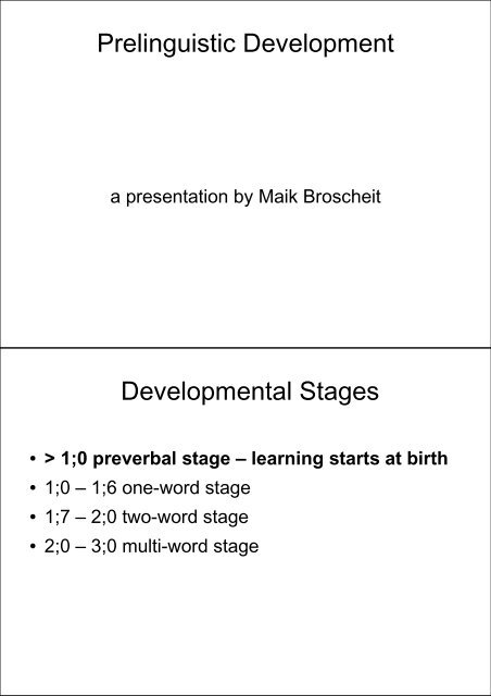 Maik Broscheit: Prelinguistic development