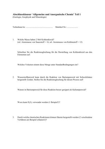 Abschlussklausur 'Allgemeine und Anorganische Chemie' Teil 1