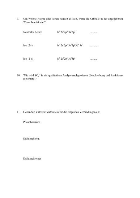 Abschlussklausur 'Allgemeine und Anorganische Chemie' Teil 1