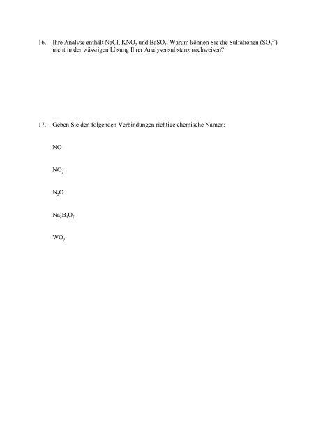 Abschlussklausur 'Allgemeine und Anorganische Chemie' Teil 1