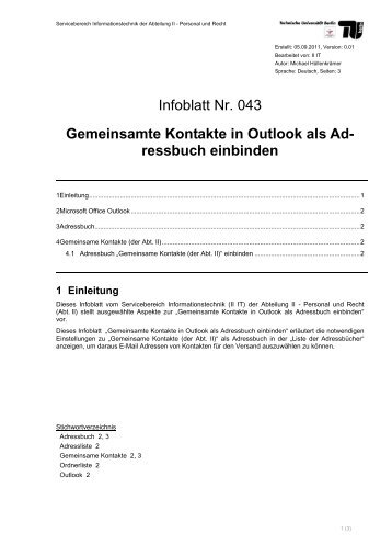 Infoblatt IT 043 - der Personalabteilung - TU Berlin