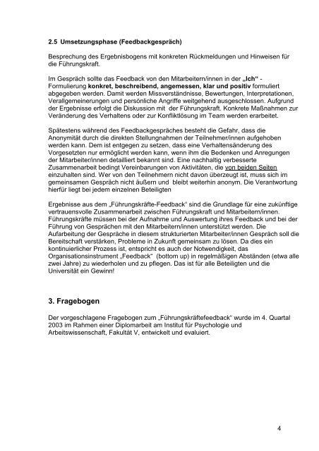 FEEDBACK FÜR FÜHRUNGSKRÄFTE - der Personalabteilung