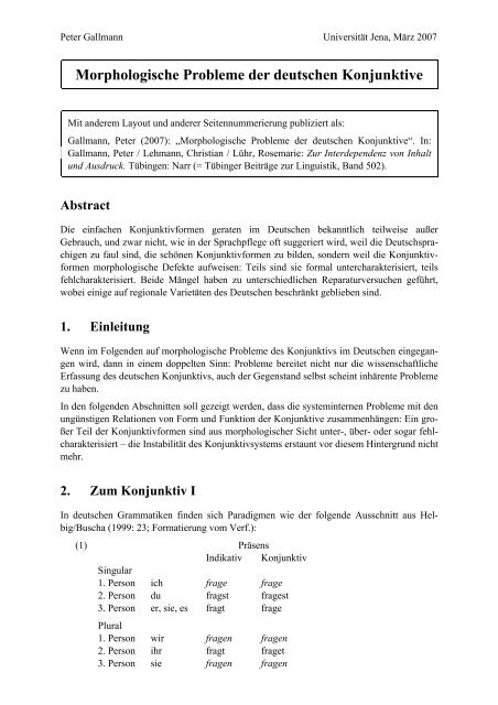 Morphologische Probleme der deutschen Konjunktive