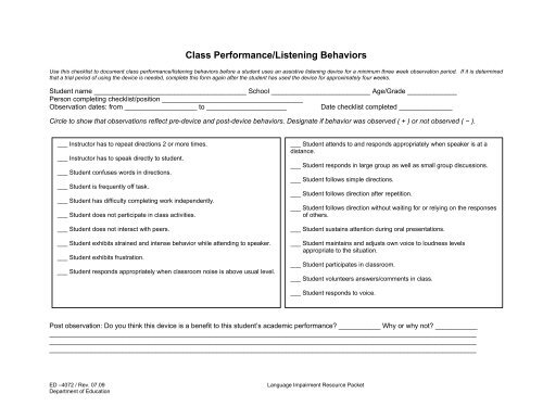 RESOURCE PACKET Assessment of Language Impairment