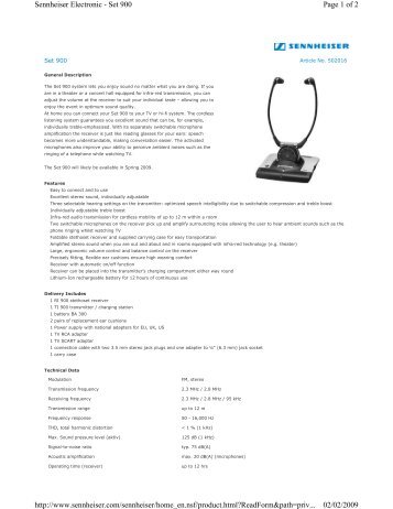 Page 1 of 2 Sennheiser Electronic - Set 900 02/02/2009 http://www ...