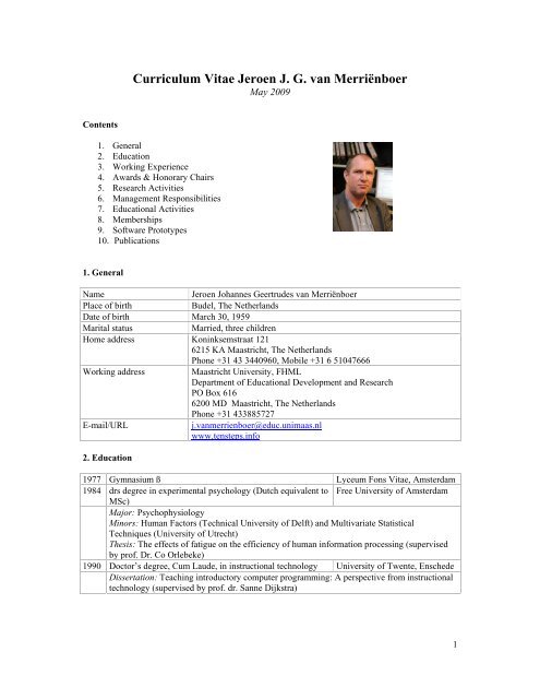 Curriculum Vitae Jeroen J. G. van MerriÃ«nboer - Maastricht University