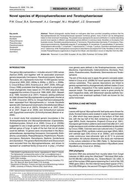 novel species of Mycosphaerellaceae and ... - Persoonia