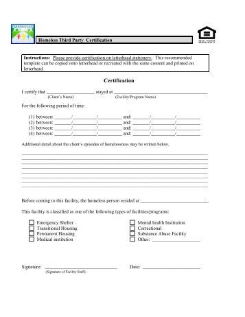 Homeless Third Party Verification Form - Perspectives Family Center