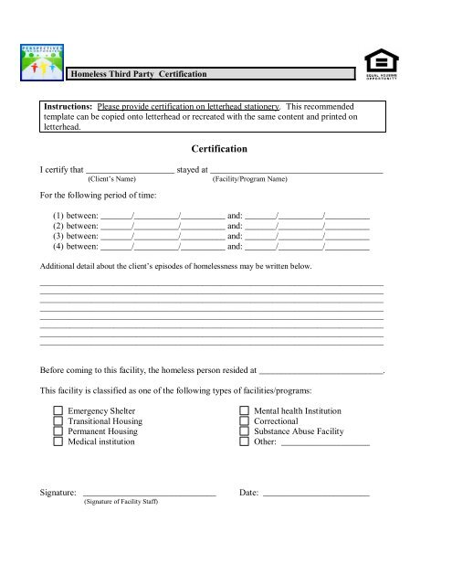 Homeless Third Party Verification Form - Perspectives Family Center