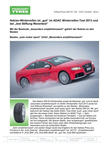 „gut“ im ADAC Winterreifen-Test 2013 und bei „test Stiftung Warentest“