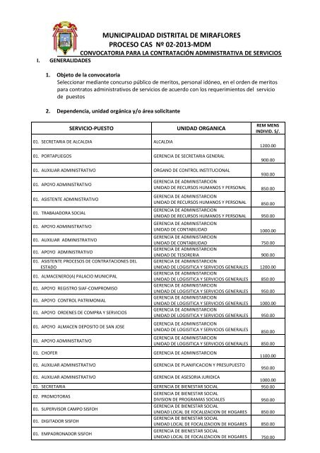 Convocatoria Administrativa de Servicios N° 02 - 2013 - Portal del ...