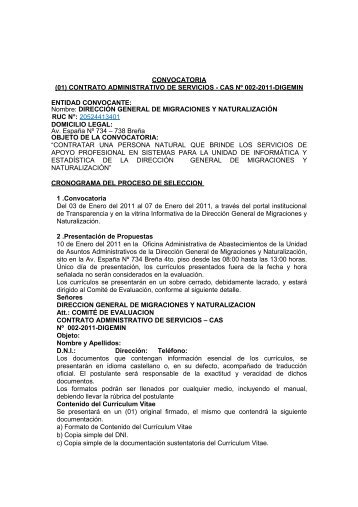 Proceso CAS Nº 002-2011 DIGEMIN - Portal del Estado Peruano