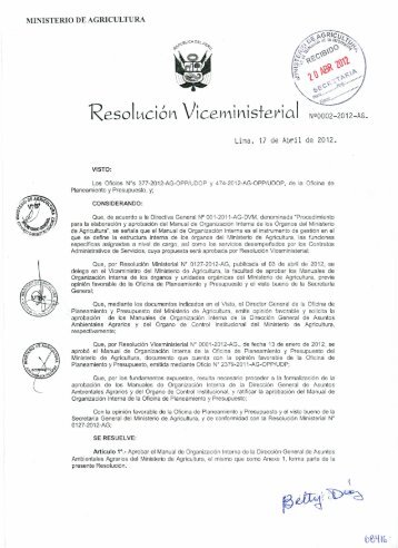 resolucion viceministerial nº 0002-2012-ag - Portal del Estado ...