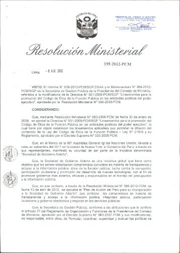 resolucion ministerial nº 195-2012-pcm - Portal del Estado Peruano
