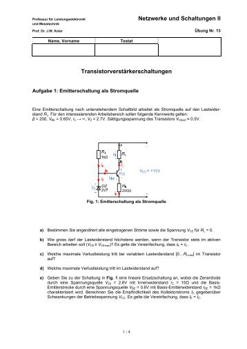 Netzwerke und Schaltungen II Transistorverstärkerschaltungen