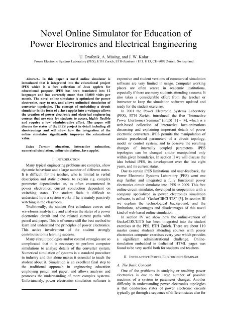 Novel Online Simulator for Education of Power Electronics and ...