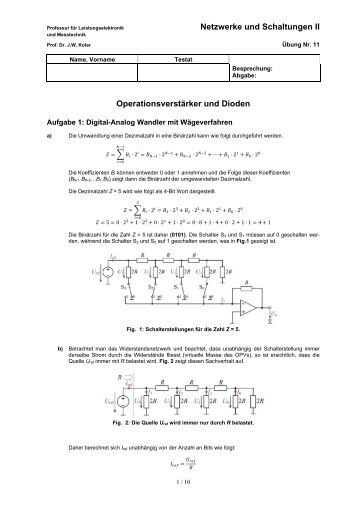 Netzwerke und Schaltungen II Operationsverstärker und Dioden