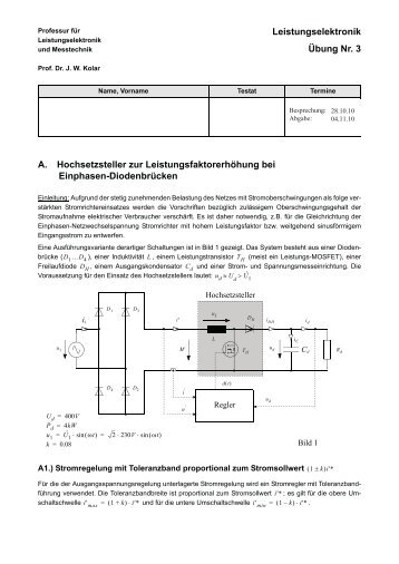 Leistungselektronik Übung Nr. 3 A. Hochsetzsteller zur ...