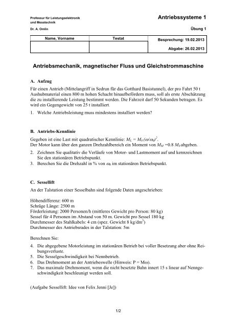 Antriebssysteme 1 Antriebsmechanik, magnetischer Fluss und ...