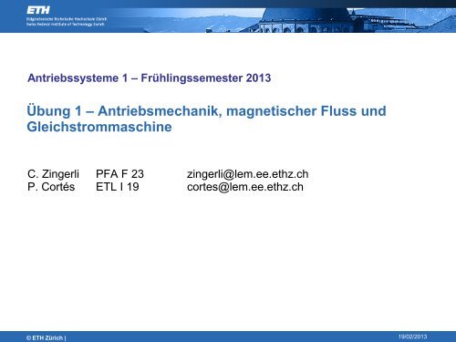 Übung 1 – Antriebsmechanik, magnetischer Fluss und ... - ETH Zürich