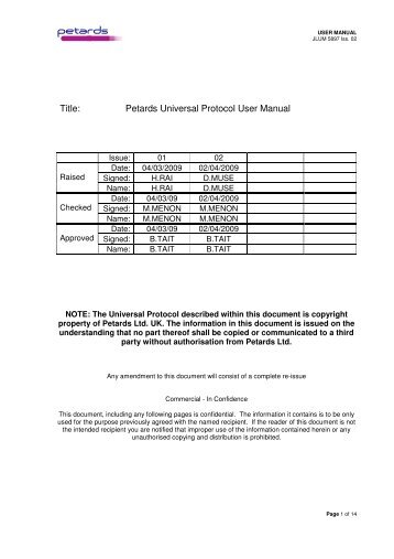 Title: Petards Universal Protocol User Manual