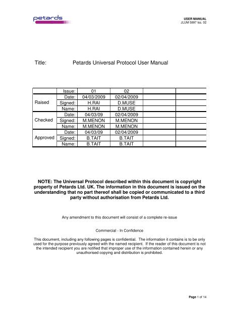 Title: Petards Universal Protocol User Manual
