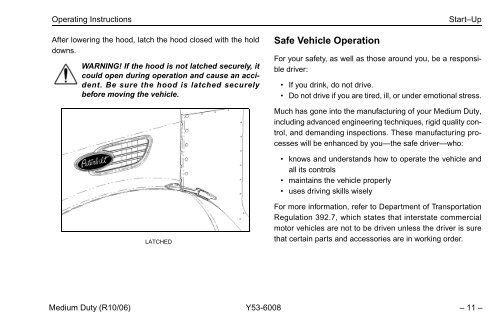 Peterbilt Medium Duty Trucks Operator's Manual after 1-07