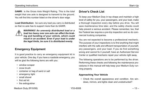 Peterbilt Medium Duty Trucks Operator's Manual after 1-07