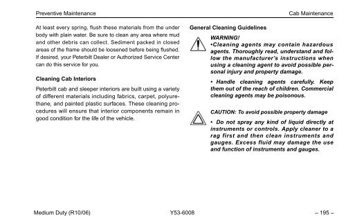 Peterbilt Medium Duty Trucks Operator's Manual after 1-07