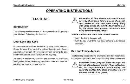 Peterbilt Medium Duty Trucks Operator's Manual after 1-07