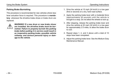 Peterbilt Medium Duty Trucks Operator's Manual after 1-07