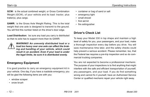 MODEL 330 OPERATOR'S MANUAL - Peterbilt Motors Company