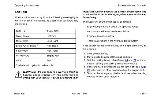 MODEL 330 OPERATOR'S MANUAL - Peterbilt Motors Company