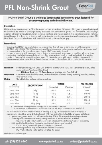 PFL Non-Shrink Grout Product Guide - Peter Fell