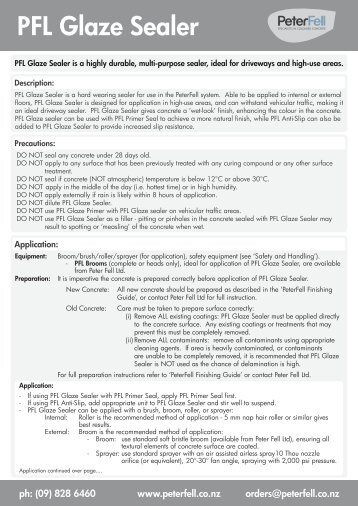 PFL Glaze Sealer Product Guide - Peter Fell