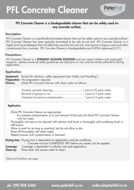 PFL Concrete Cleaner Product Guide - Peter Fell