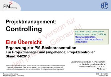 Projektmanagement: Controlling - Peterjohann Consulting